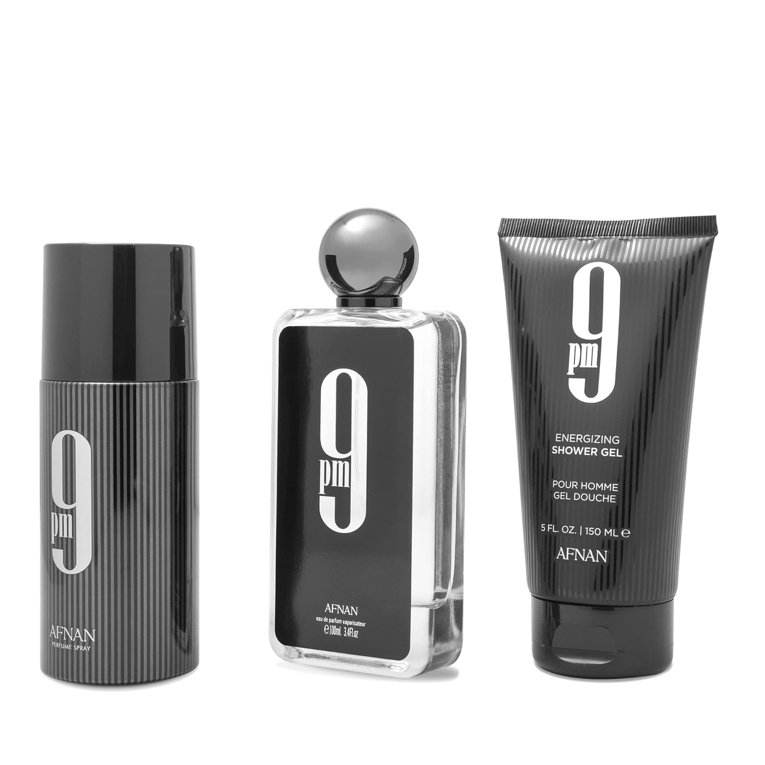Afnan 9 PM Luxury Perfume Gift Set – Eau De Parfum (3.4 Oz), Deodorant (5.0 Oz), Shower Gel (6.7 Oz)